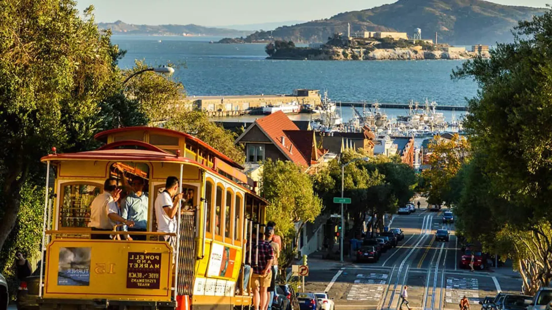 Cable cars in downtown San Francisco